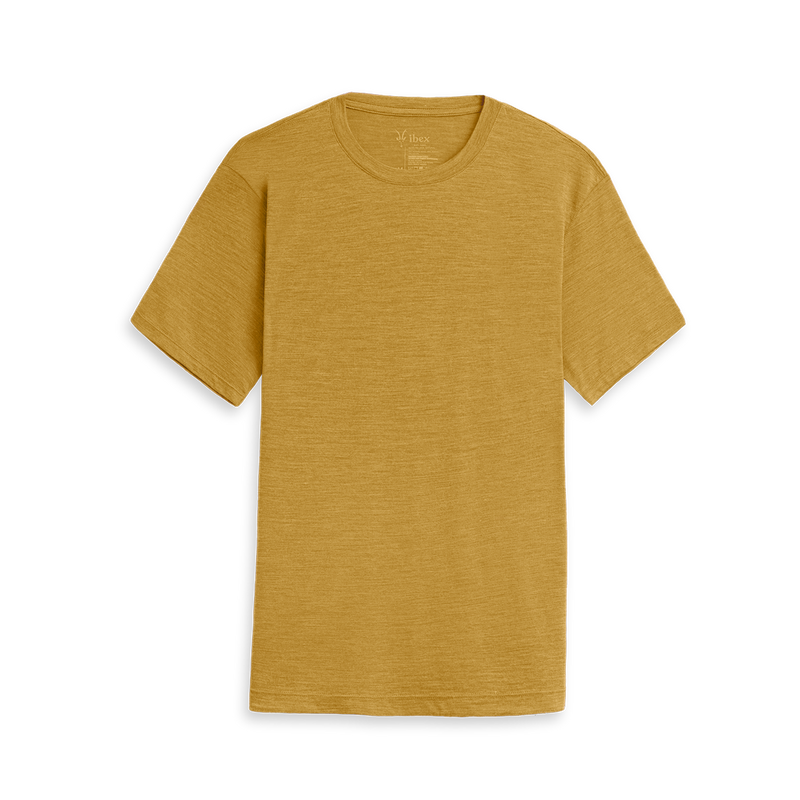 ibex Men's Paradox Short Sleeve Tee Goldenrod Heather on ibex Men's Paradox Short Sleeve Tee Goldenrod Heather on